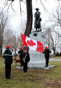 Cadets from Gananoque’s 492 Military Police Royal Canadian (Army) Cadet Corps stand vigil at the cenotaph in the Town Park in Gananoque in honour of the memory of those troops who fought so nobly at Vimy Ridge on April 9, 1917